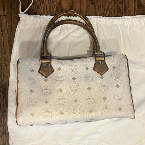 MCM Cream and Gold Satchel with Multicolor Stripes - Picture 2 of 5